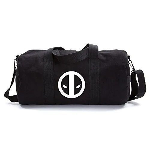 Deadpool Logo Sport Heavyweight Canvas Duffel Bag in Black & White, Large