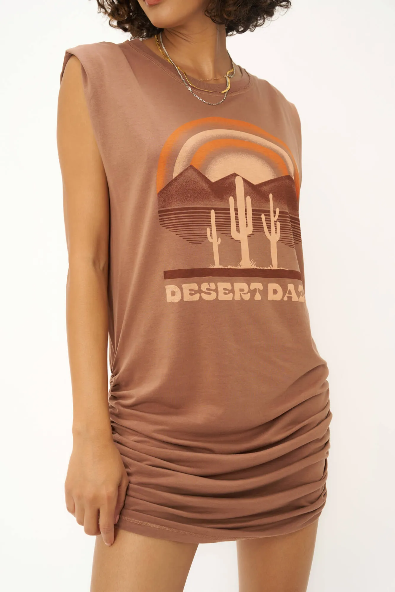 Desert Daze Side Ruched Dress - Maple
