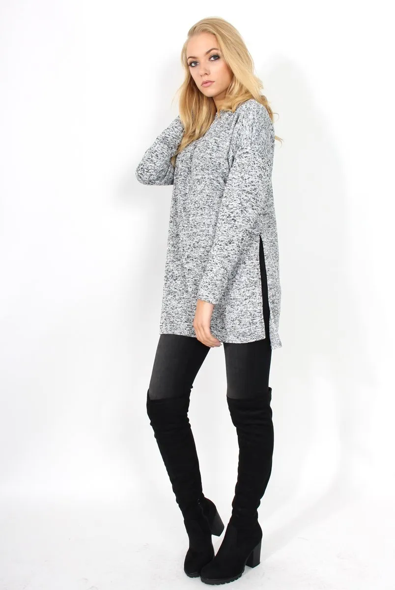 Dina Grey Long Sleeve Side Split Jumper
