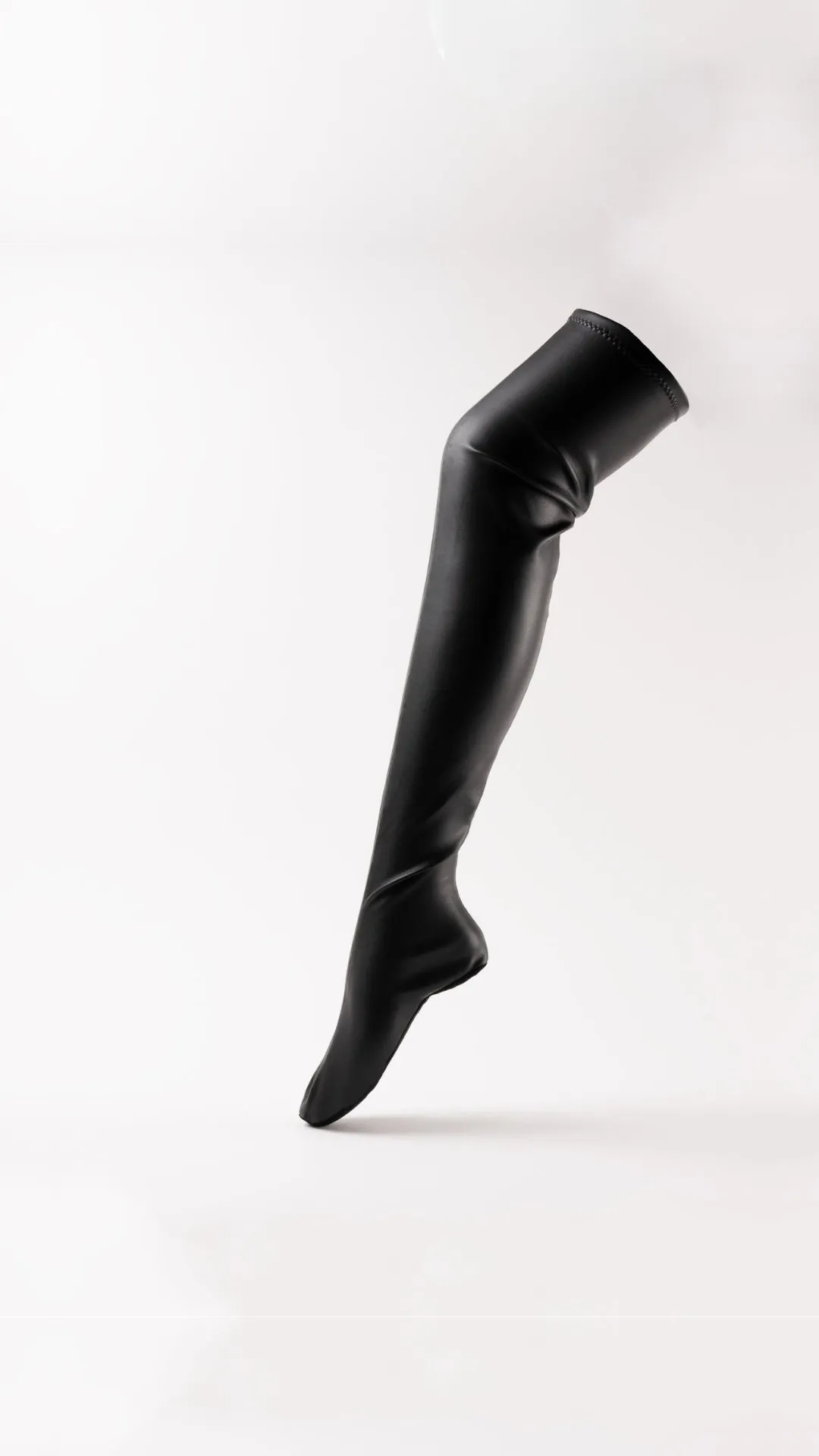DORA - Black High Faux Stretch Leather Socks