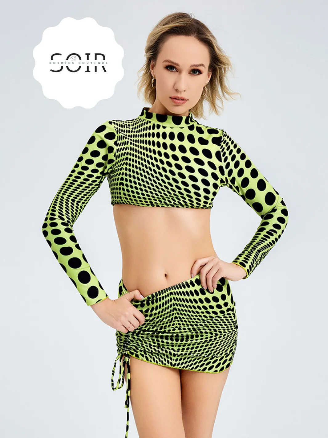 Dotted Delight Duo Ruched Skirt Ensemble
