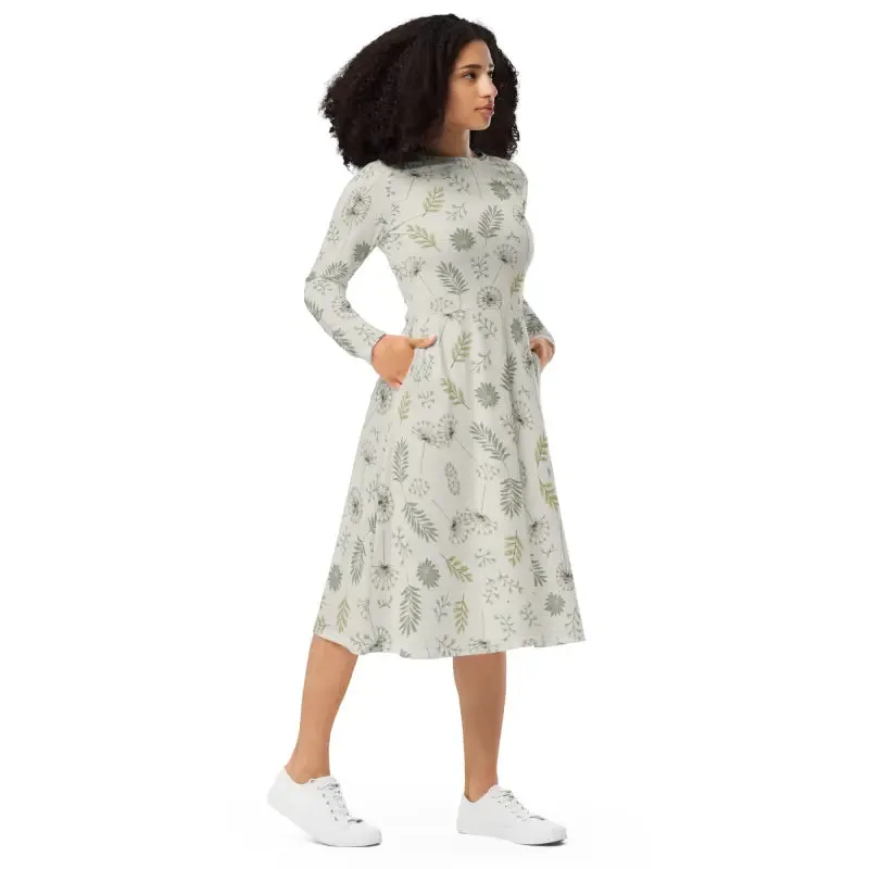 Dreamy Dandelions Long Sleeve Midi Dress