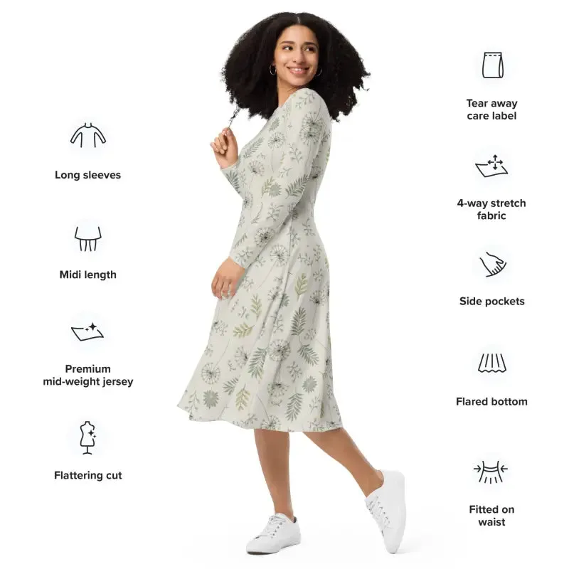 Dreamy Dandelions Long Sleeve Midi Dress