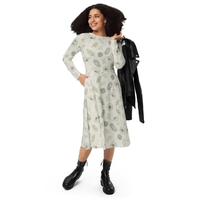Dreamy Dandelions Long Sleeve Midi Dress