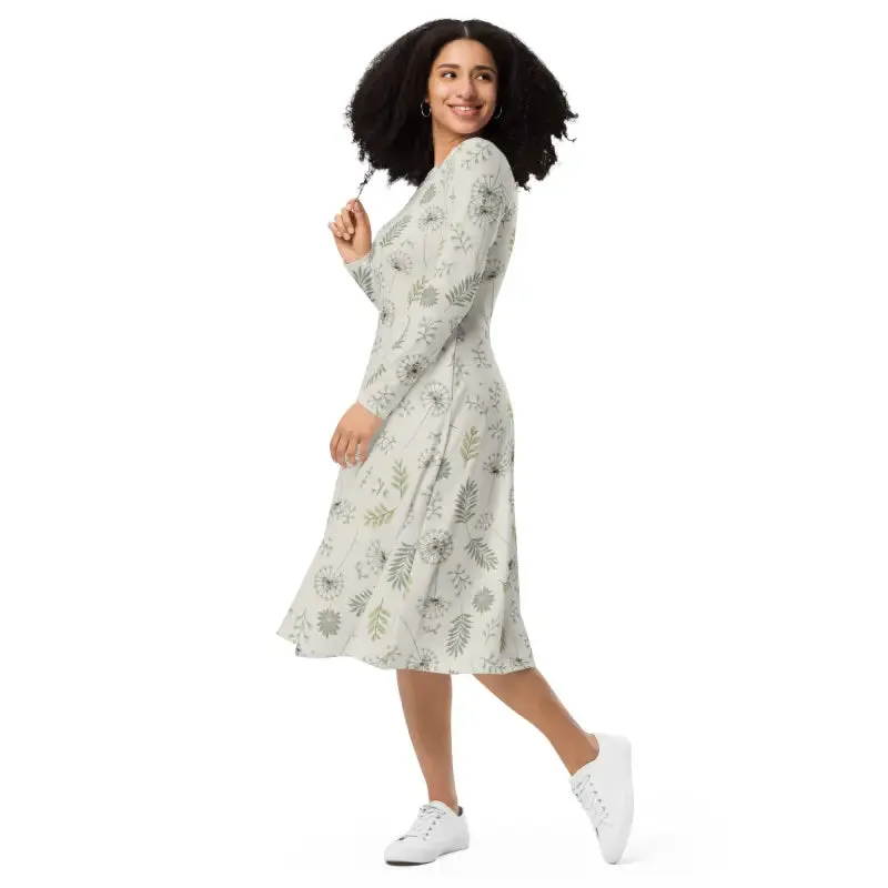Dreamy Dandelions Long Sleeve Midi Dress