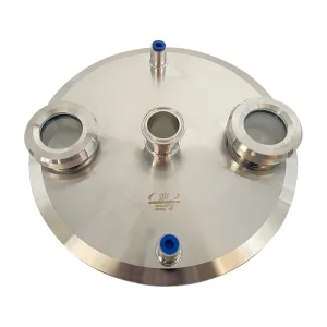 Extraction Flat Lid w/ 12" x 1.5" Tri Clamp, 2 x 1/4" NPT female, 2 x 2" Sight Glass
