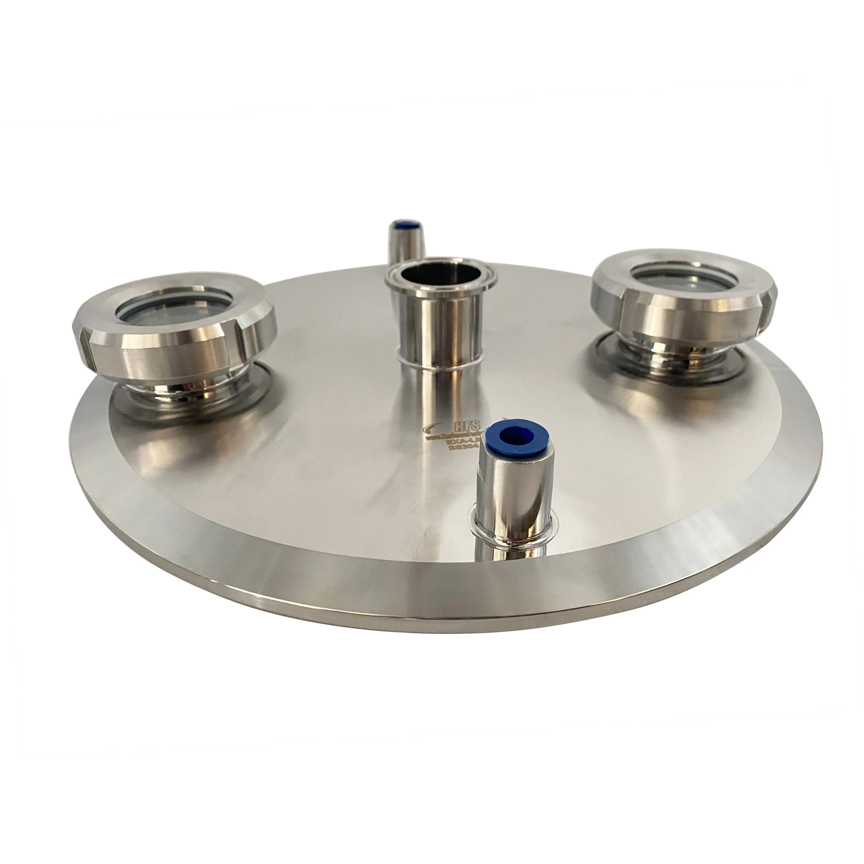 Extraction Flat Lid w/ 12" x 1.5" Tri Clamp, 2 x 1/4" NPT female, 2 x 2" Sight Glass