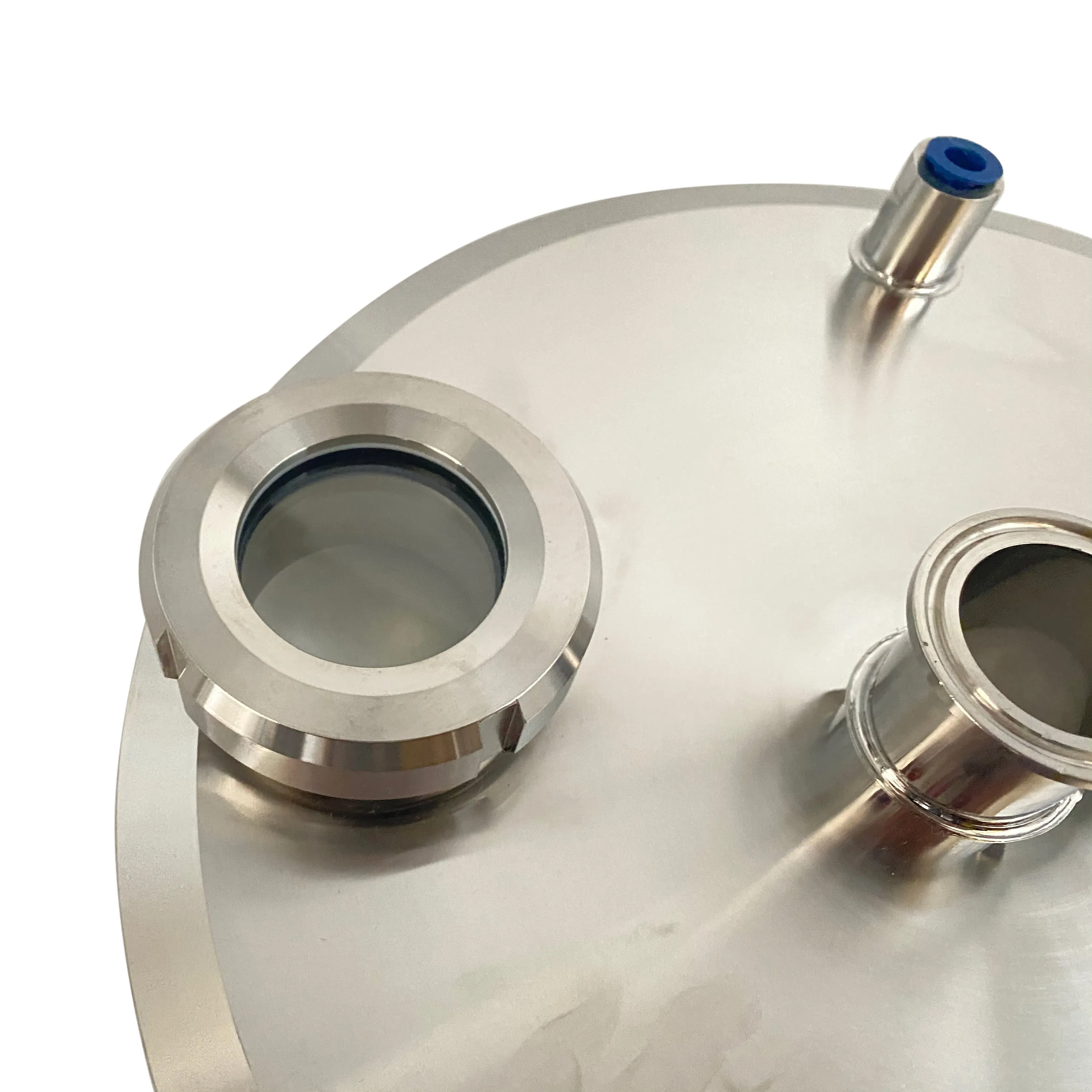 Extraction Flat Lid w/ 12" x 1.5" Tri Clamp, 2 x 1/4" NPT female, 2 x 2" Sight Glass