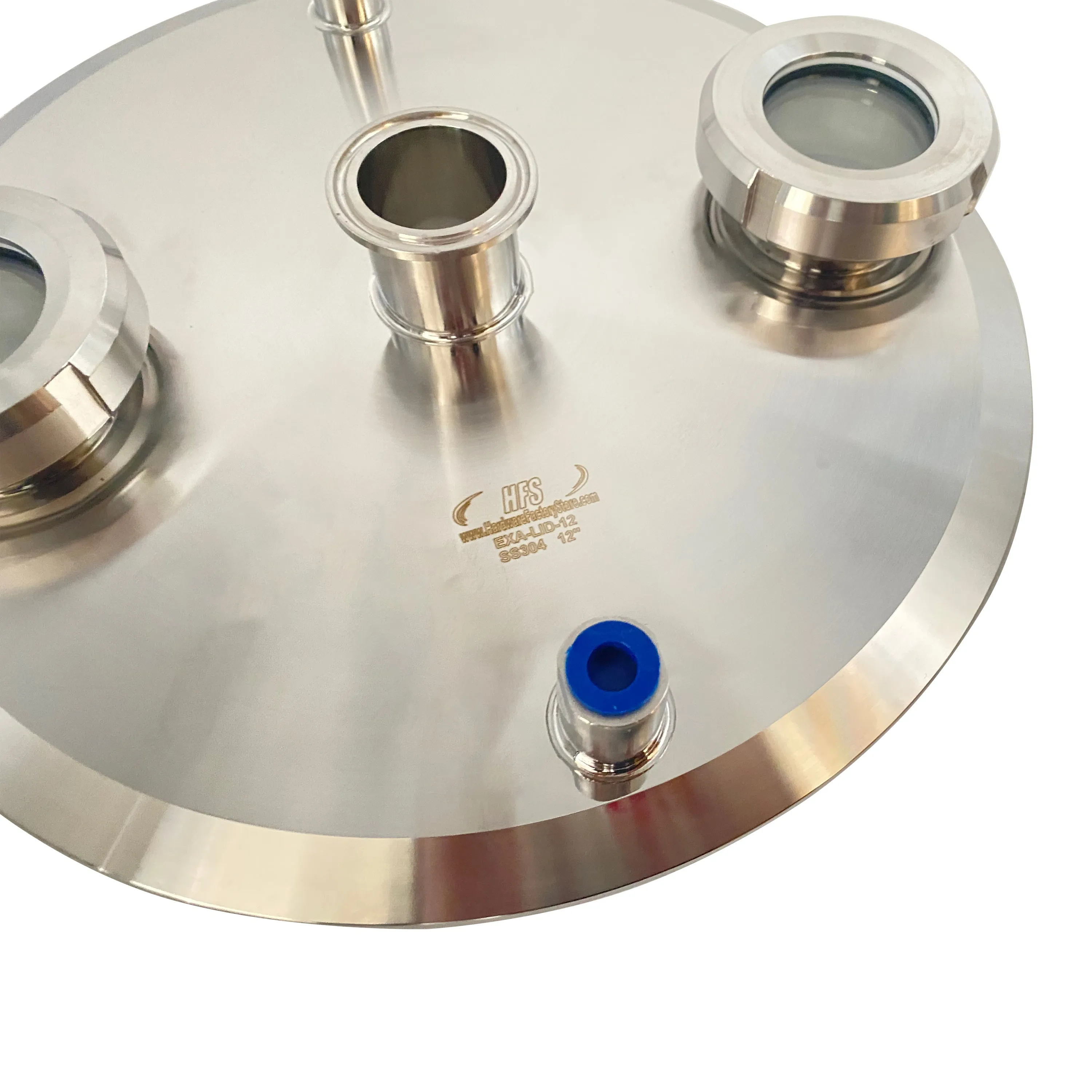 Extraction Flat Lid w/ 12" x 1.5" Tri Clamp, 2 x 1/4" NPT female, 2 x 2" Sight Glass