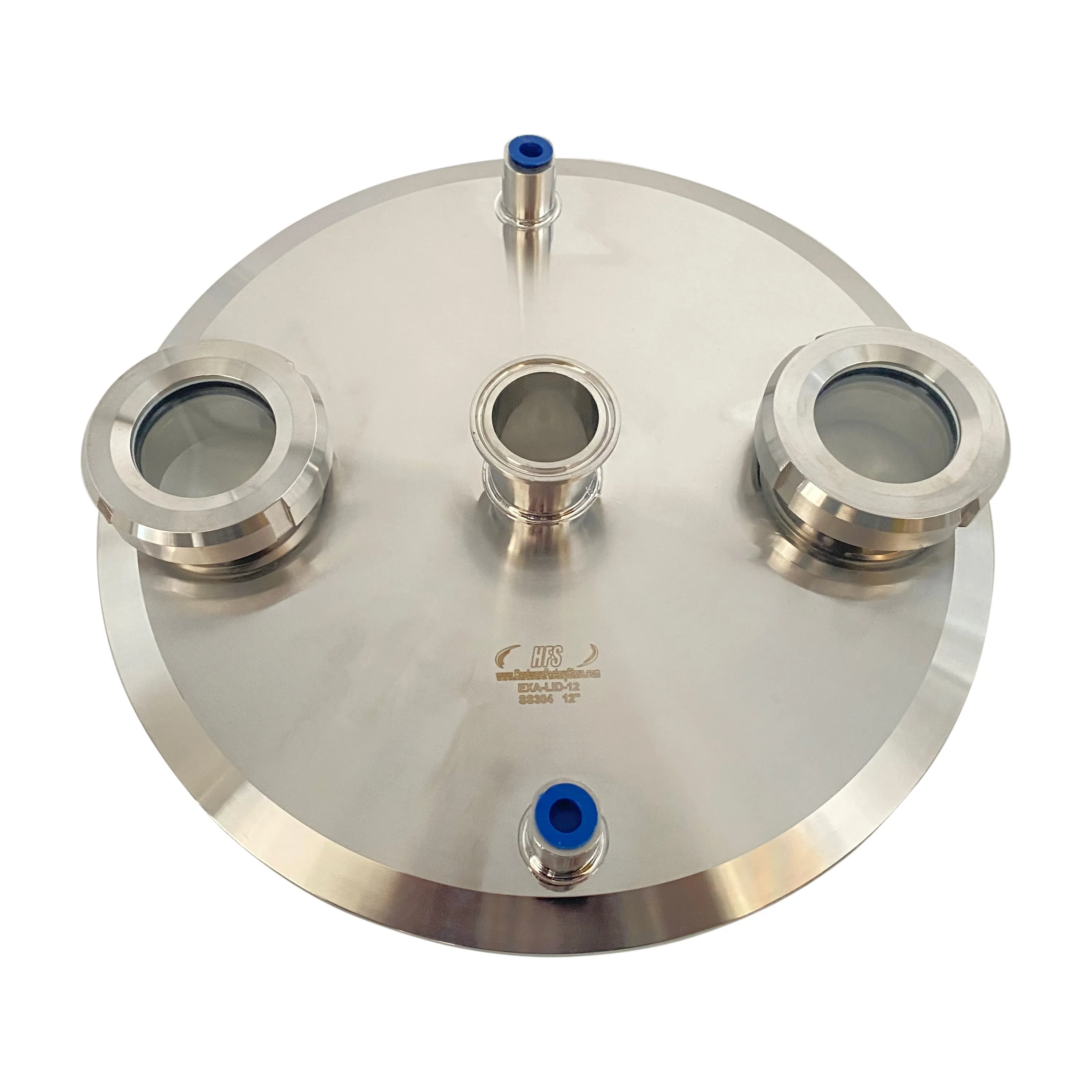 Extraction Flat Lid w/ 12" x 1.5" Tri Clamp, 2 x 1/4" NPT female, 2 x 2" Sight Glass