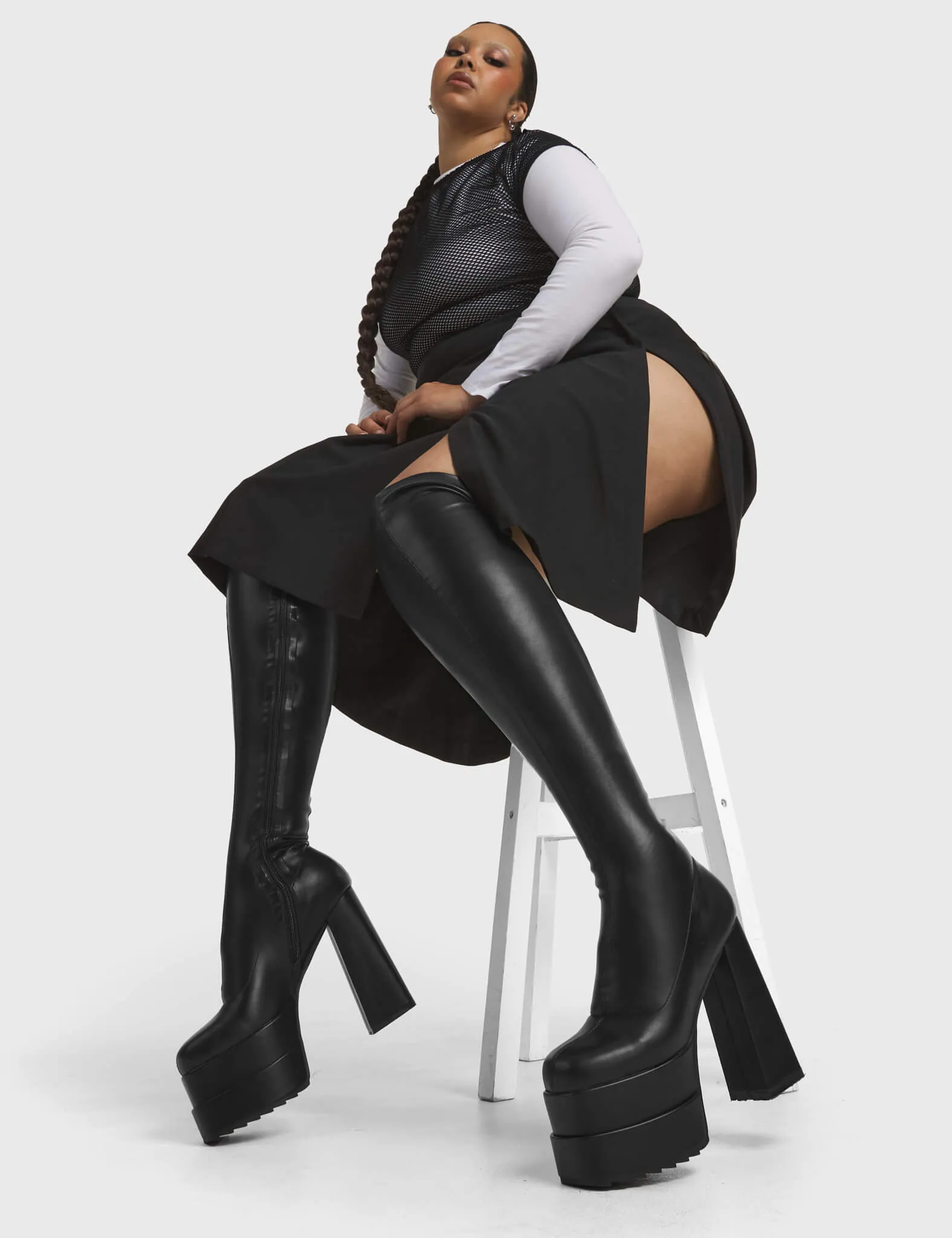 Fantasies Super Stretch Platform Thigh High Boots