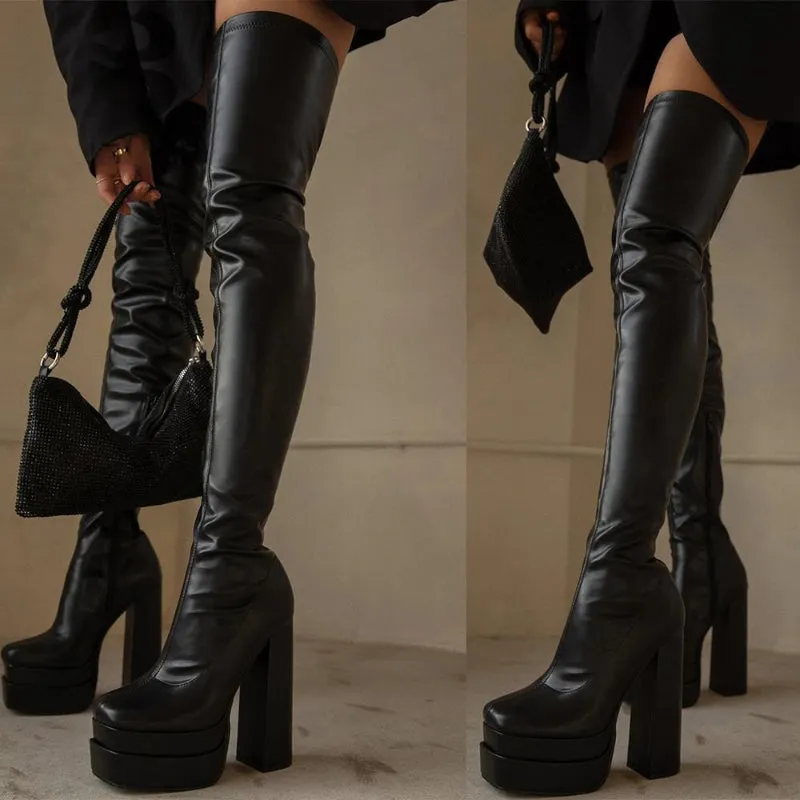 Fashion High Heels Thigh High Zip-up Platform Boots