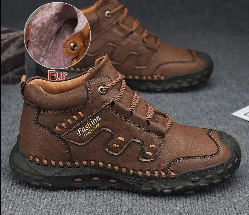 Fashion High Quality PU Leather Men Boots Winter Warm Outdoor Snow Boots Handmade Designer Ankle Boots Size 38-46