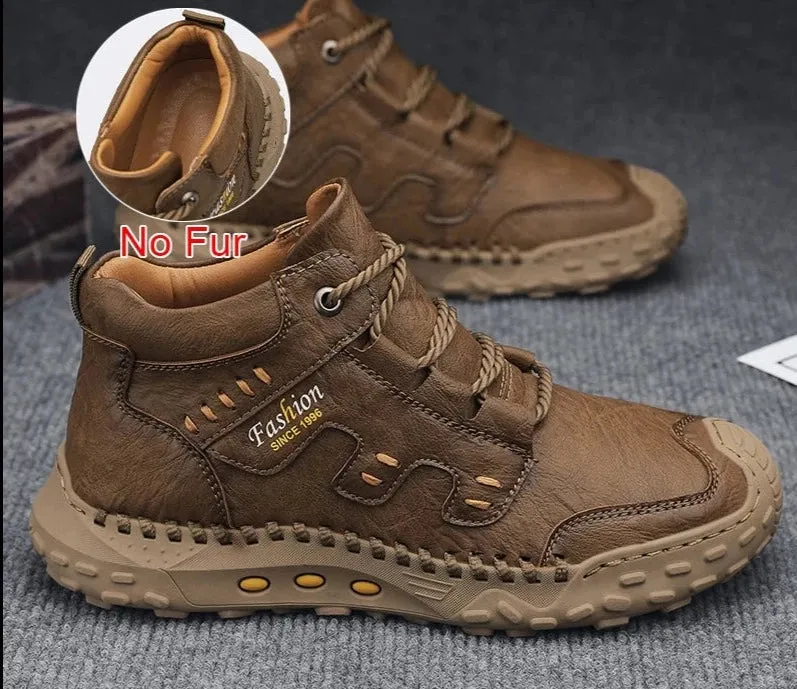 Fashion High Quality PU Leather Men Boots Winter Warm Outdoor Snow Boots Handmade Designer Ankle Boots Size 38-46