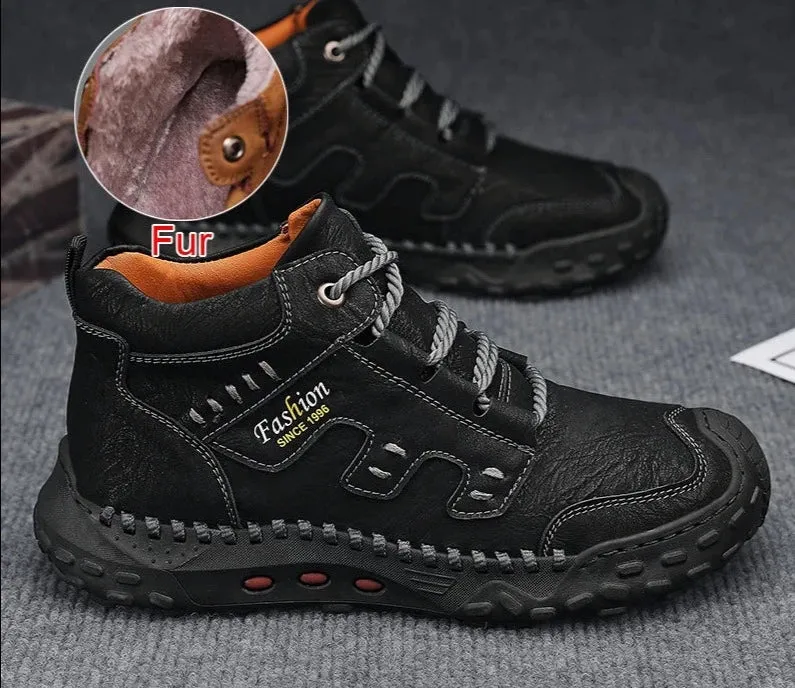 Fashion High Quality PU Leather Men Boots Winter Warm Outdoor Snow Boots Handmade Designer Ankle Boots Size 38-46