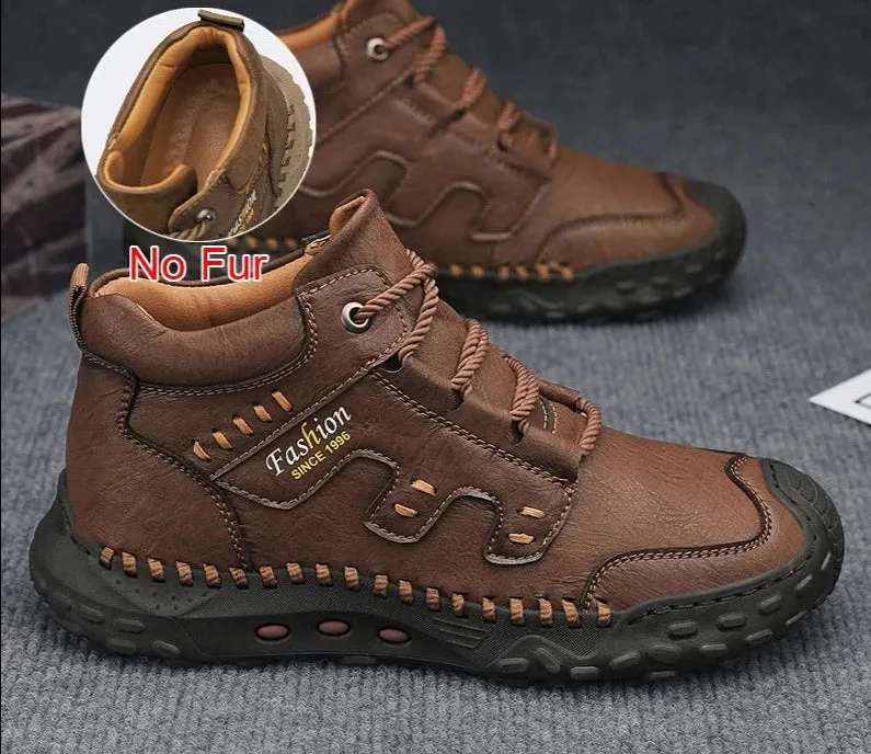 Fashion High Quality PU Leather Men Boots Winter Warm Outdoor Snow Boots Handmade Designer Ankle Boots Size 38-46