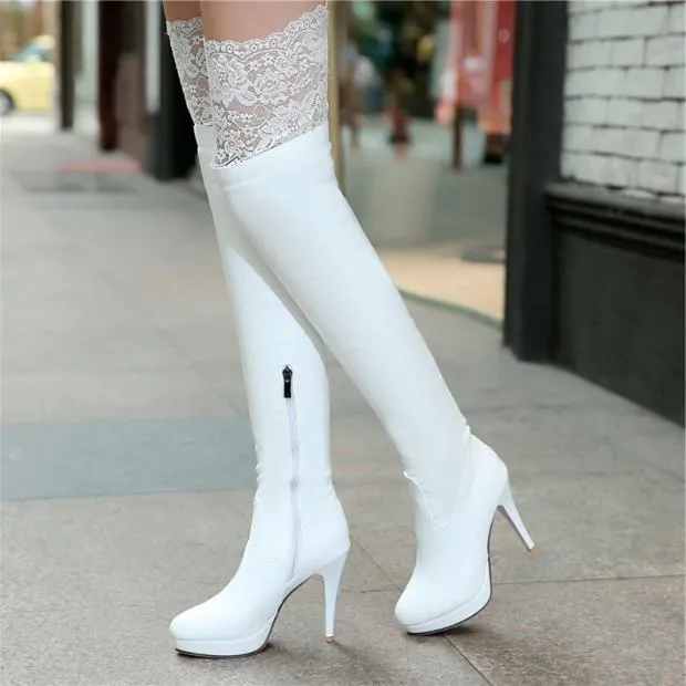 Fashion Lace Sexy High Knee High Heel Boots AD10258
