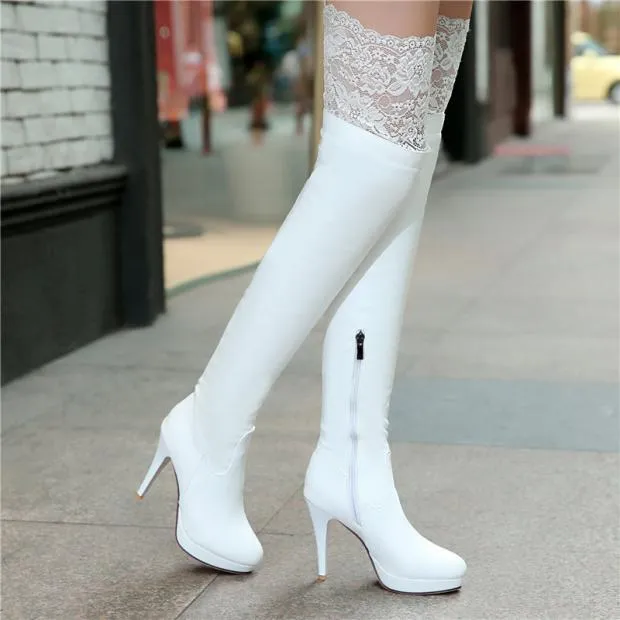 Fashion Lace Sexy High Knee High Heel Boots AD10258