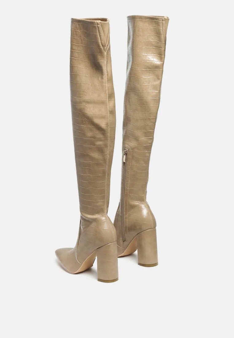 flittle long block heel boots
