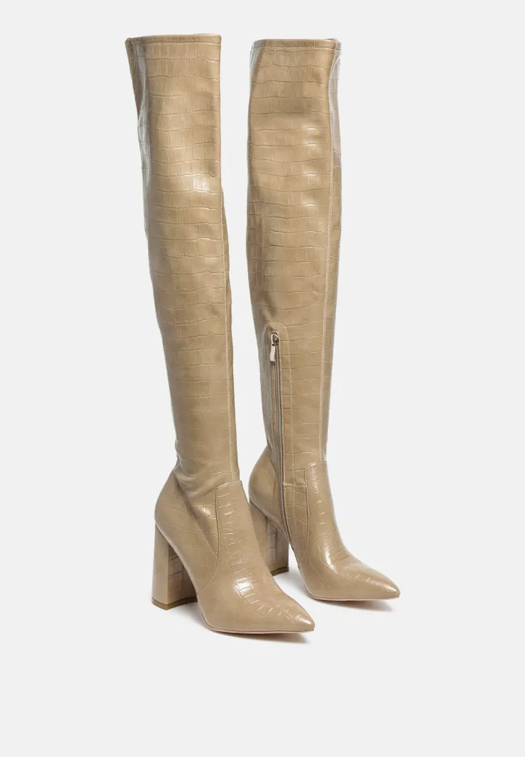 flittle long block heel boots
