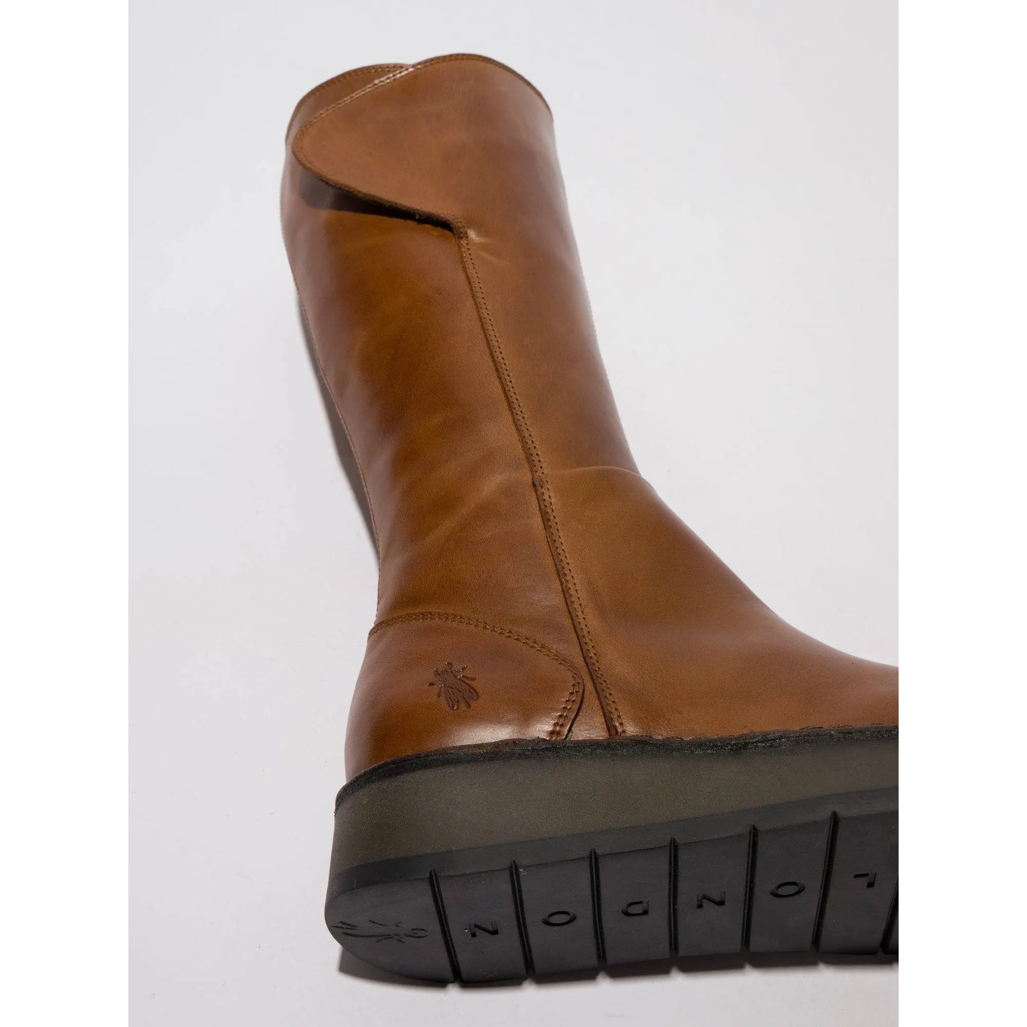 Fly RHEA042 Rug Ladies Mid Brown Leather Side Zip Knee High Boots