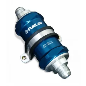 FUELAB 84811-3 In-Line Fuel Filter With Check Valve (6AN in/out, 3 inch 40 micron stainless steel element) Blue