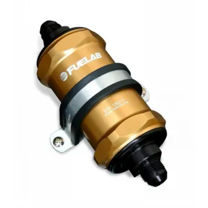 FUELAB 84812-5 In-Line Fuel Filter With Check Valve (8AN in/out, 3 inch 40 micron stainless steel element) Gold