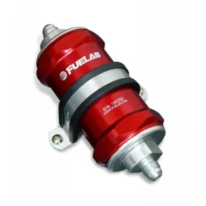 FUELAB 84821-2 In-Line Fuel Filter With Check Valve (6AN in/out, 3 inch 100 micron stainless steel element) Red