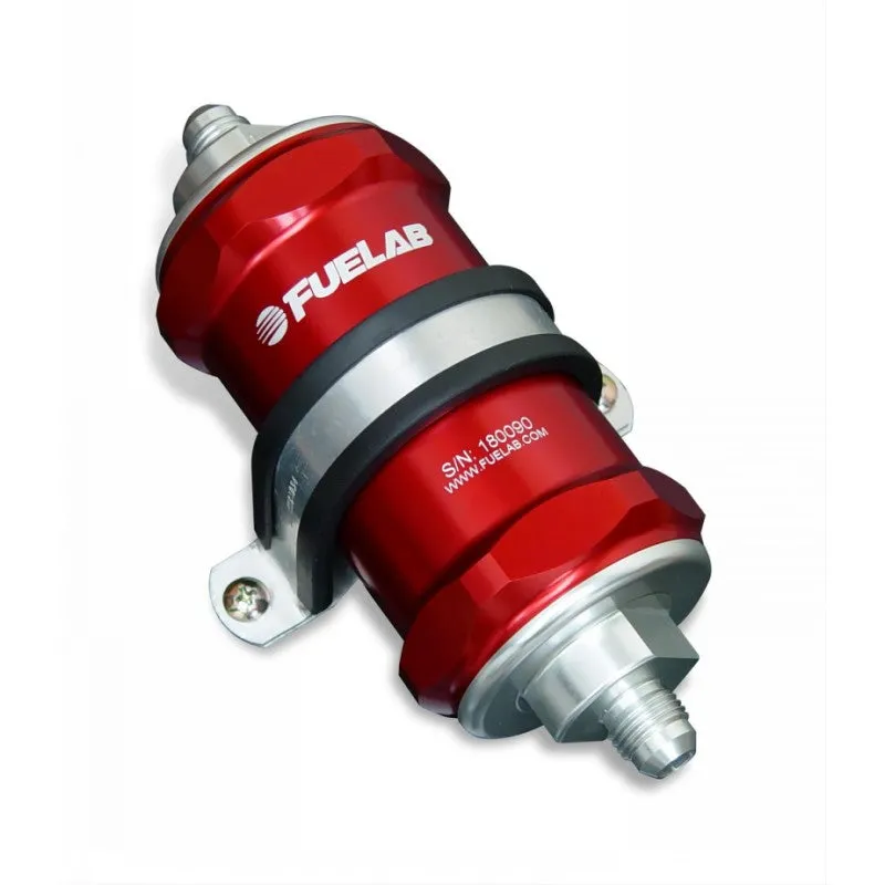 FUELAB 84821-2 In-Line Fuel Filter With Check Valve (6AN in/out, 3 inch 100 micron stainless steel element) Red