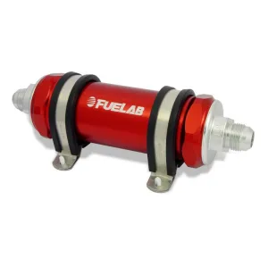 FUELAB 85811-2 In-Line Fuel Filter With Check Valve (8AN in/out, 5 inch 40 micron stainless steel element) Red