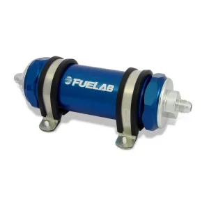 FUELAB 85812-3 In-Line Fuel Filter With Check Valve (10AN in/out, 5 inch 40 micron stainless steel element) Blue