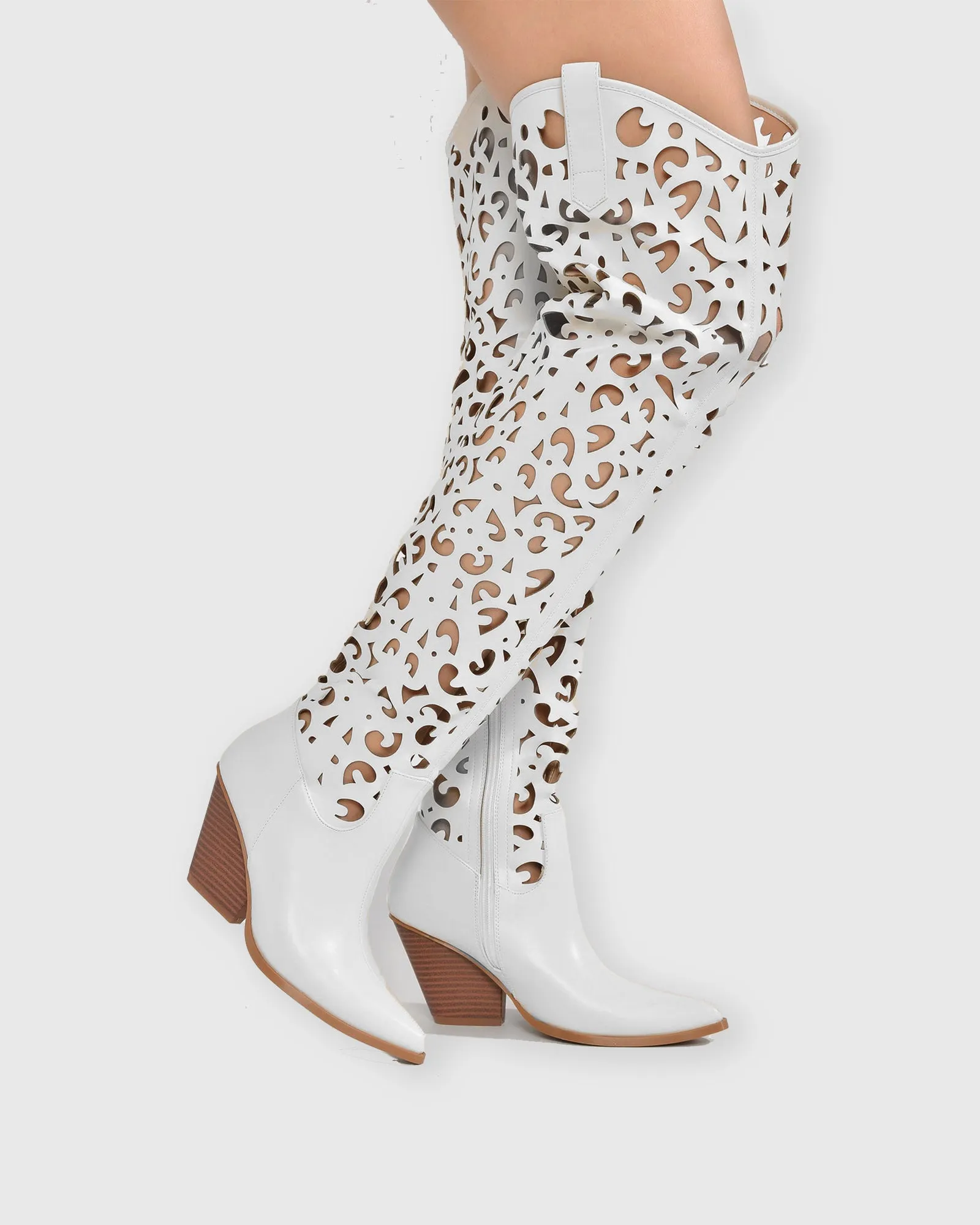 Gemma Cutout Knee High Boots In White