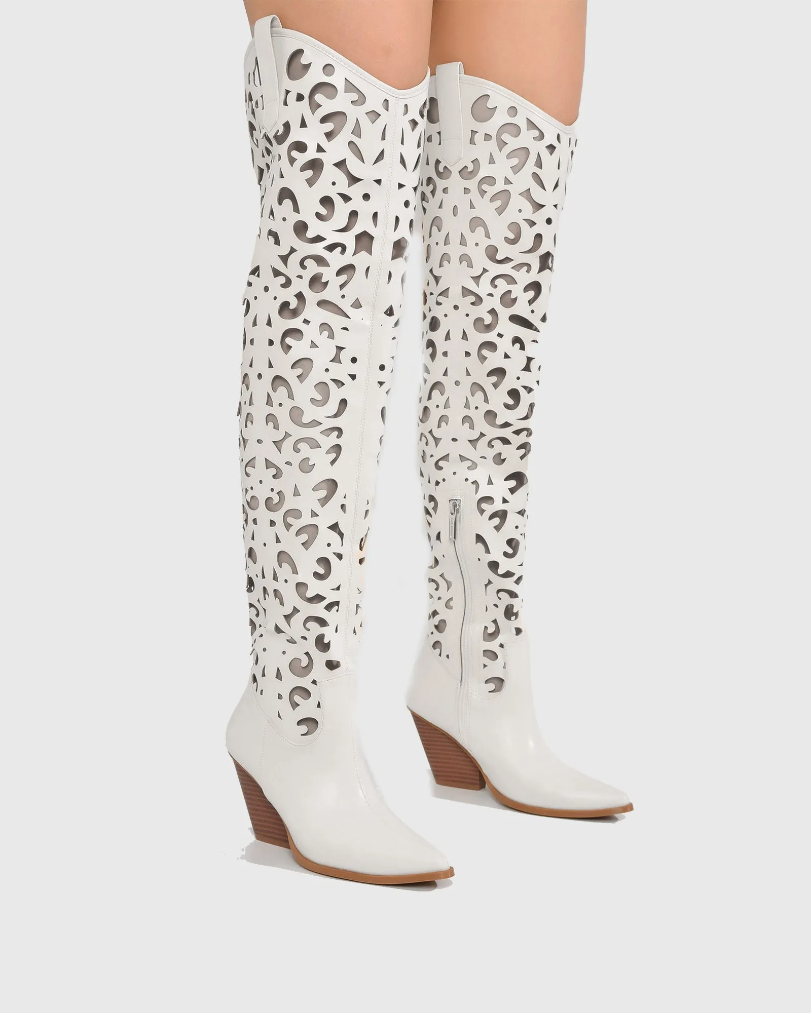 Gemma Cutout Knee High Boots In White