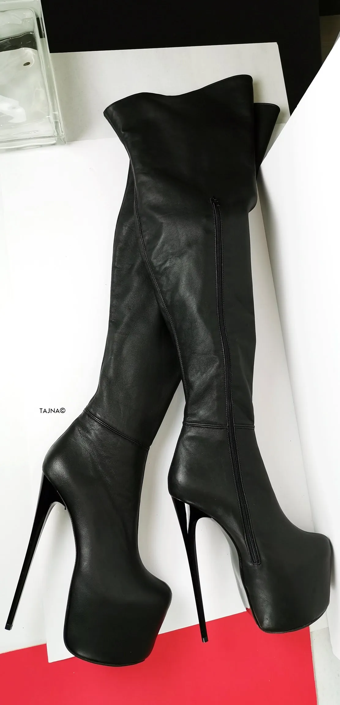 Genuine Leather Black Thigh High Boots
