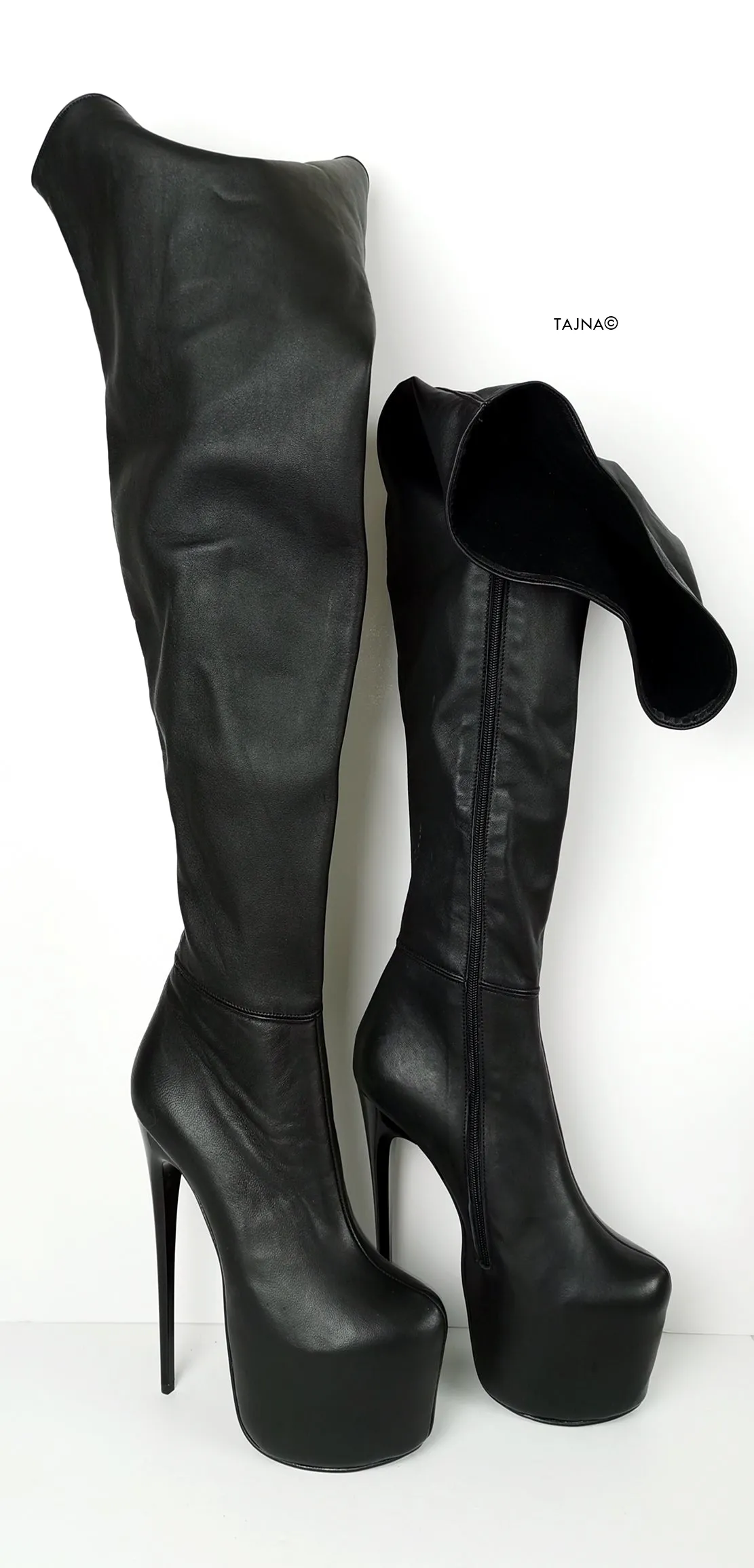 Genuine Leather Black Thigh High Boots
