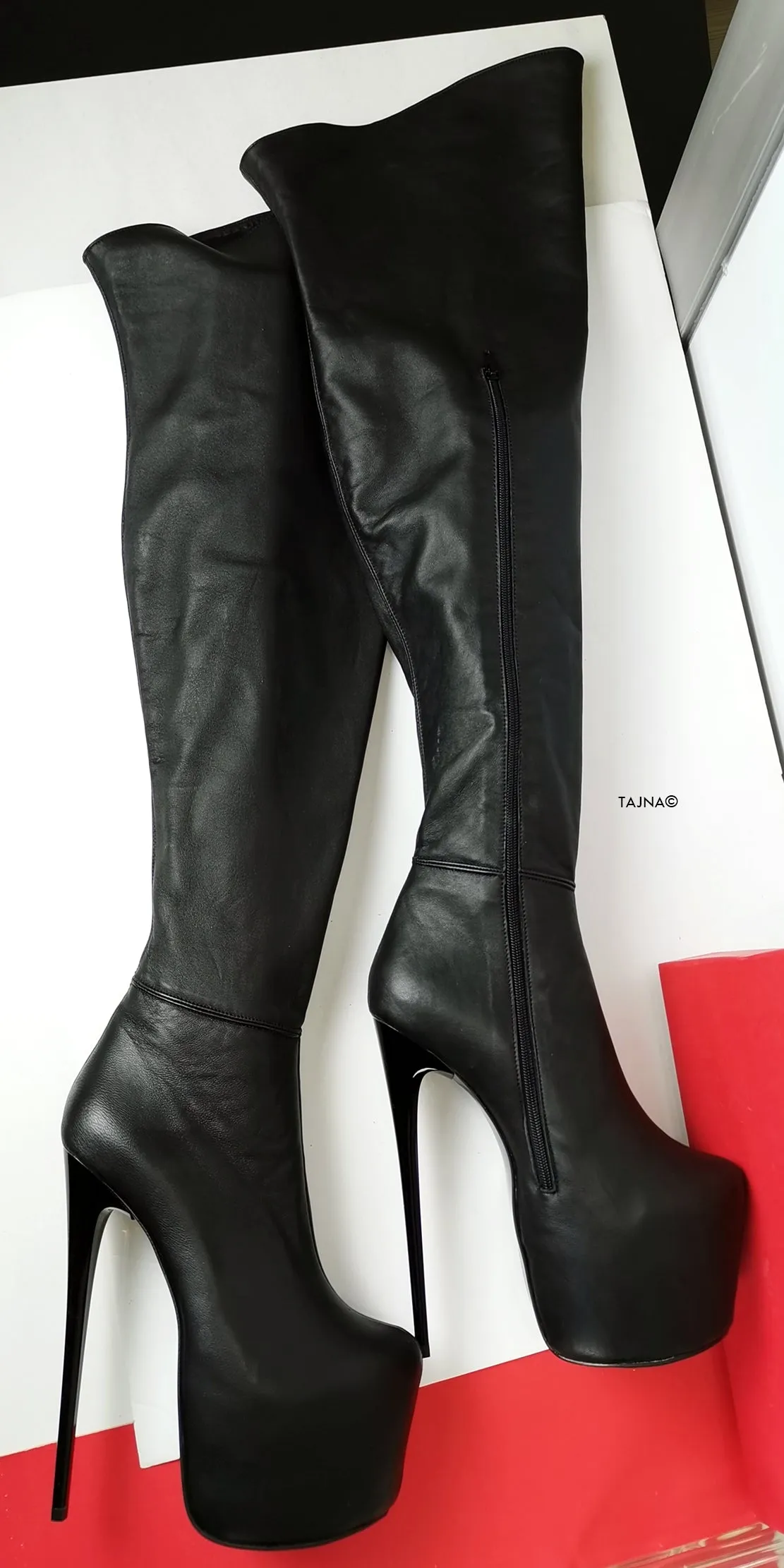 Genuine Leather Black Thigh High Boots