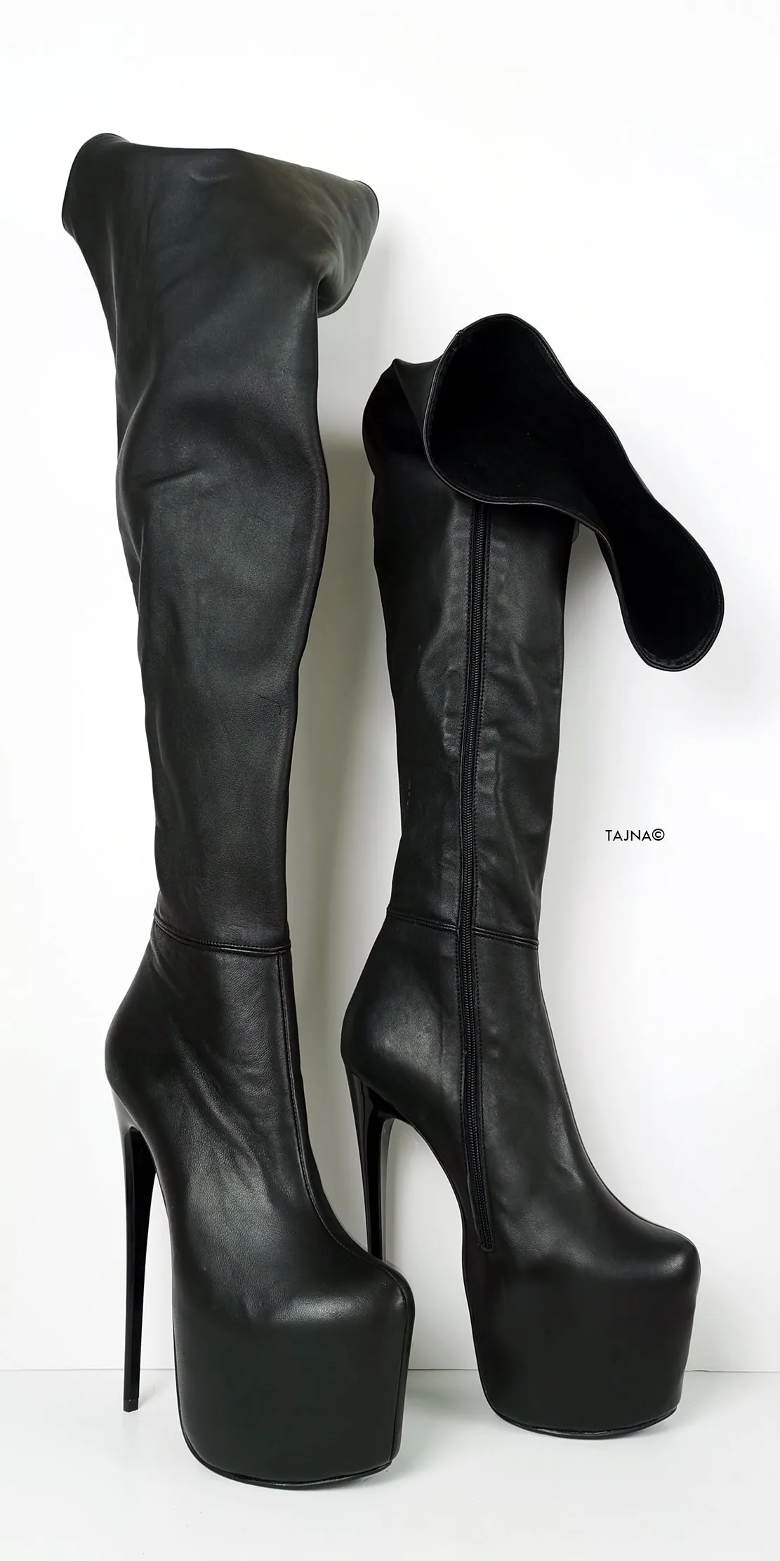 Genuine Leather Black Thigh High Boots