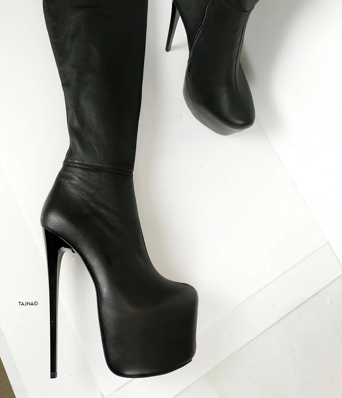 Genuine Leather Black Thigh High Boots