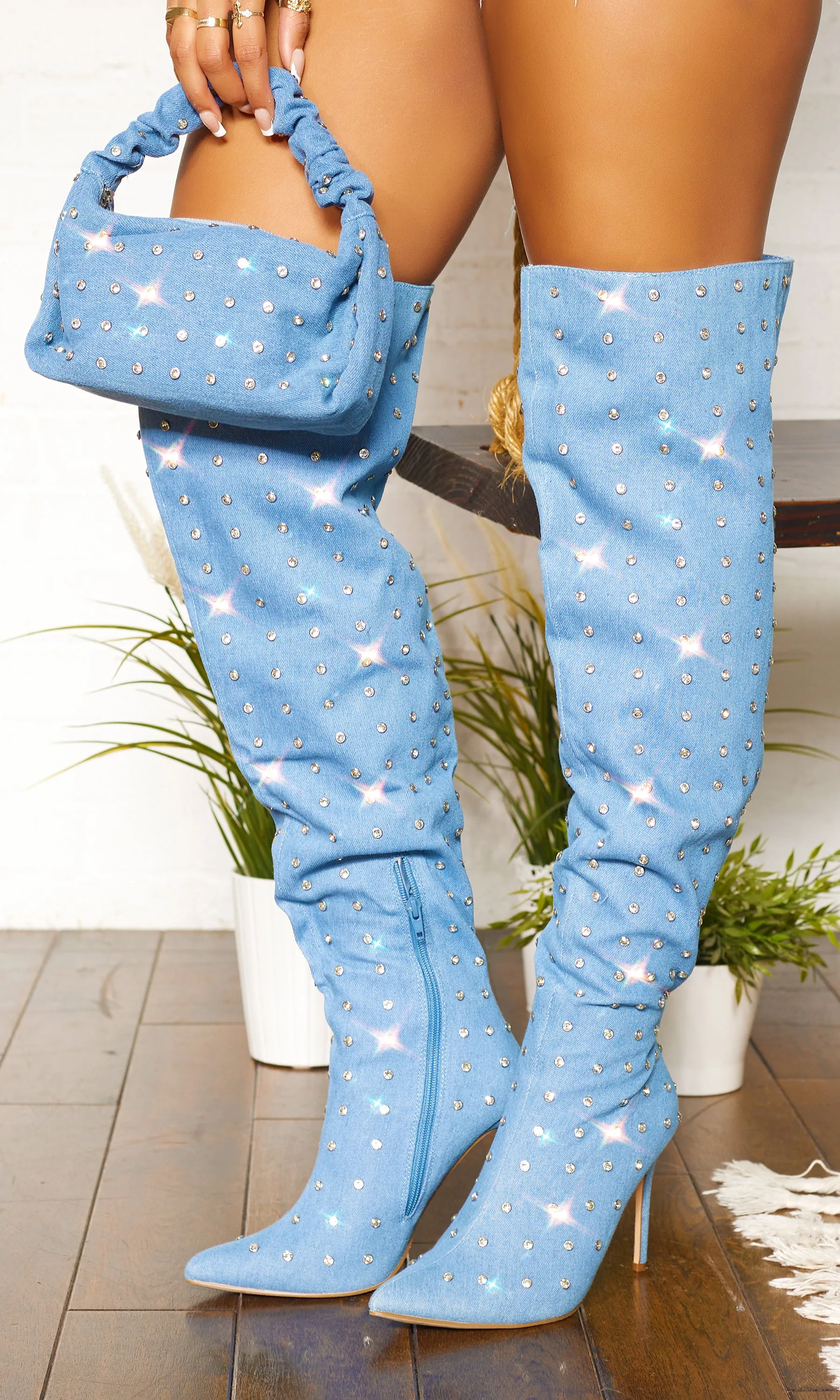 Girl's BFF | Studded Thigh High Boots - Denim FINAL SALE