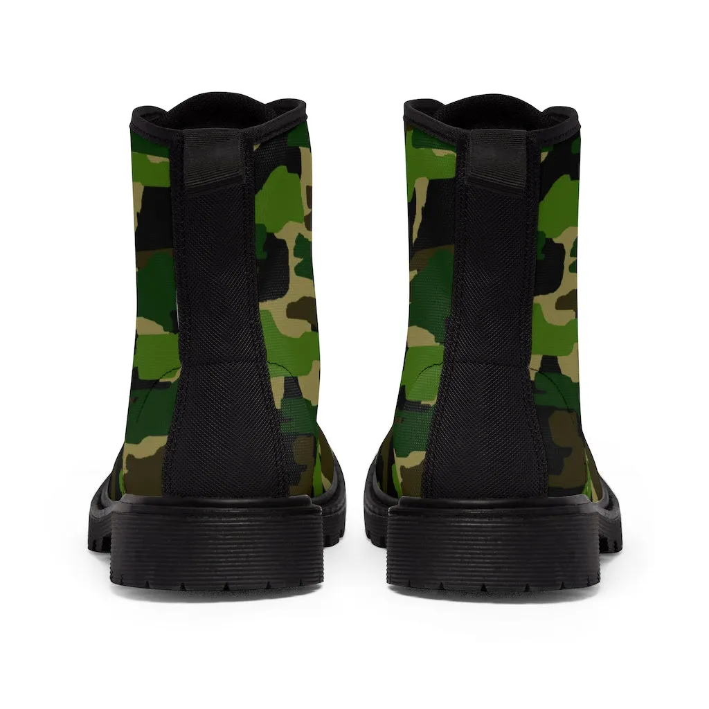 Green Camouflage Women's Canvas Boots, Army Military Print Winter Hiking Boots For Ladies