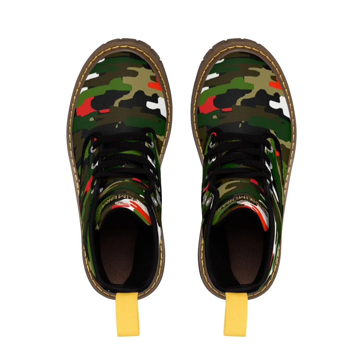 Green Red Camo Men's Boots, Camouflage Military Army Print Canvas Winter Hiking Boots