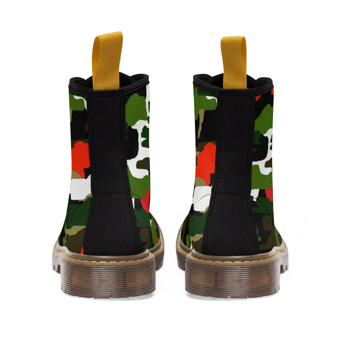 Green Red Camo Men's Boots, Camouflage Military Army Print Canvas Winter Hiking Boots