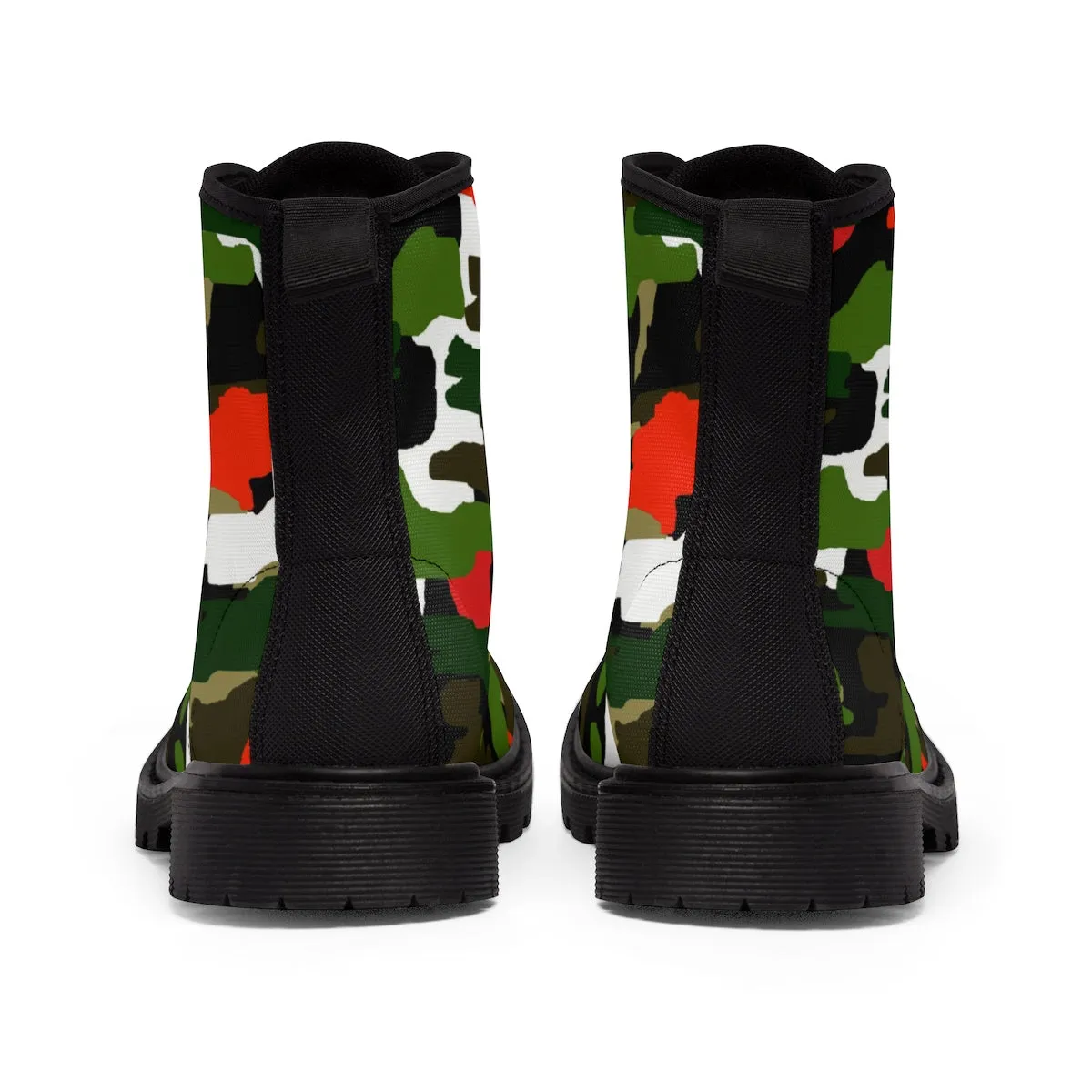 Green Red Camo Men's Boots, Camouflage Military Army Print Canvas Winter Hiking Boots