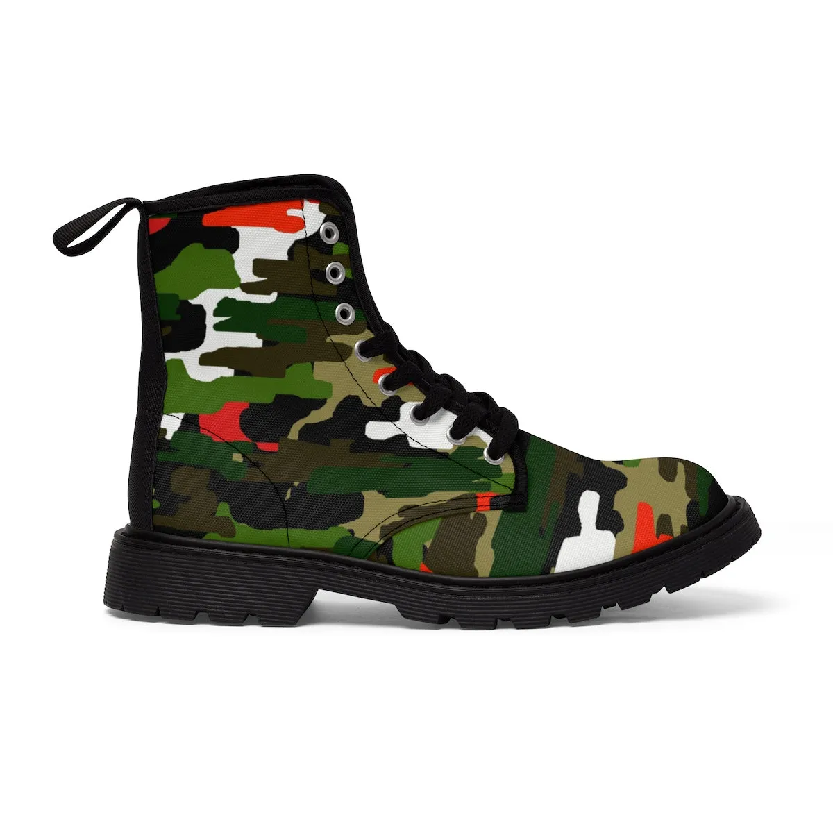 Green Red Camo Men's Boots, Camouflage Military Army Print Canvas Winter Hiking Boots