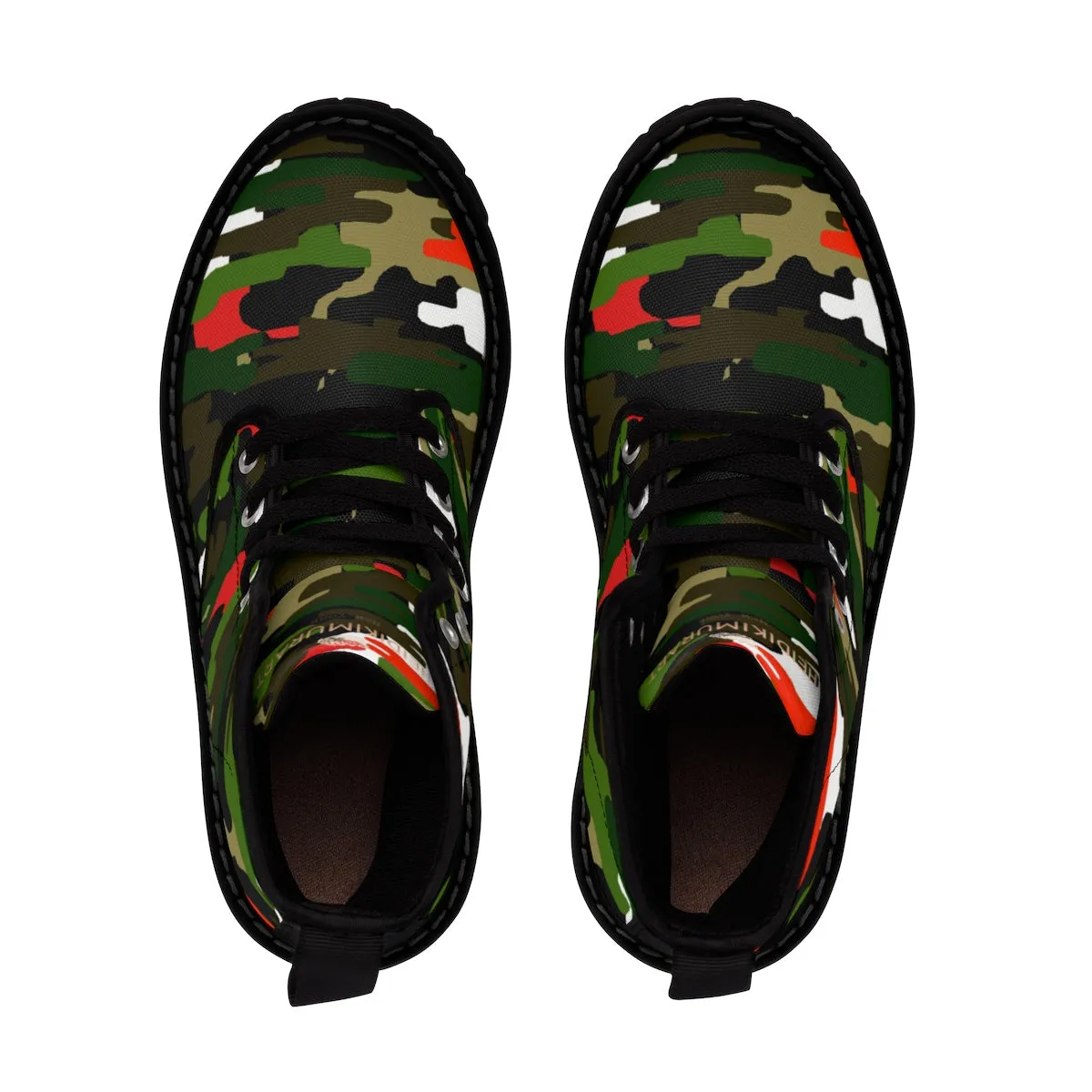 Green Red Camo Men's Boots, Camouflage Military Army Print Canvas Winter Hiking Boots