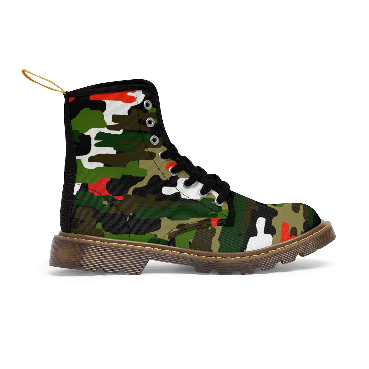 Green Red Camo Men's Boots, Camouflage Military Army Print Canvas Winter Hiking Boots