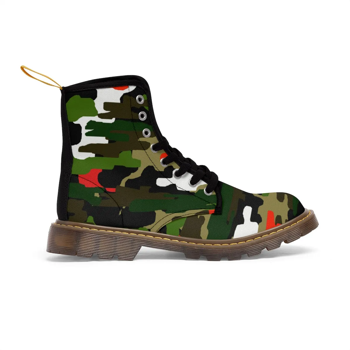 Green Red Camo Men's Boots, Camouflage Military Army Print Canvas Winter Hiking Boots