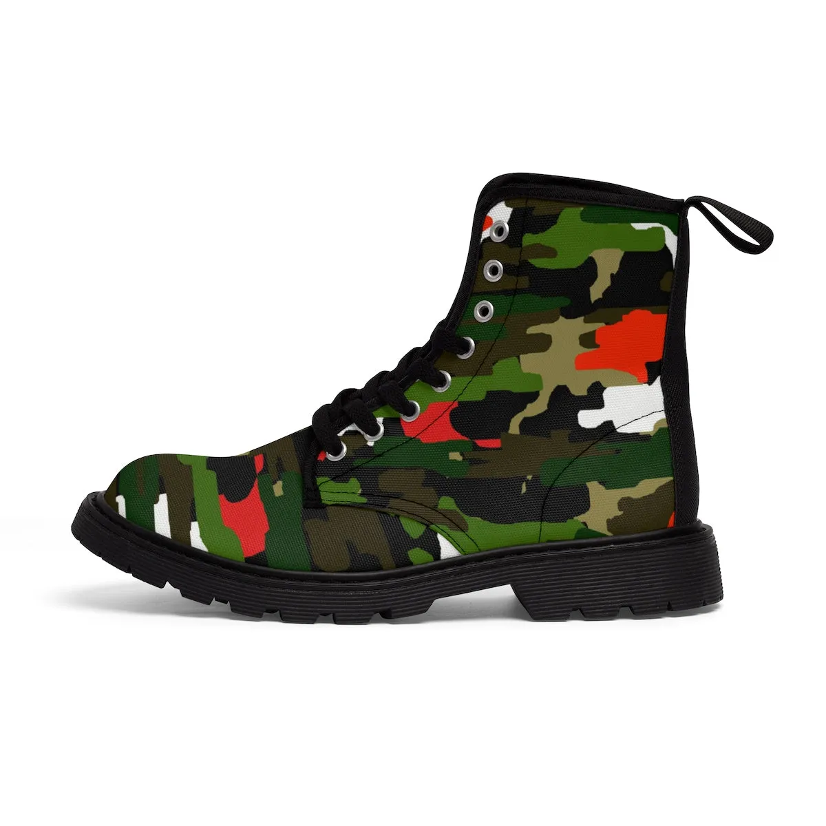 Green Red Camo Men's Boots, Camouflage Military Army Print Canvas Winter Hiking Boots