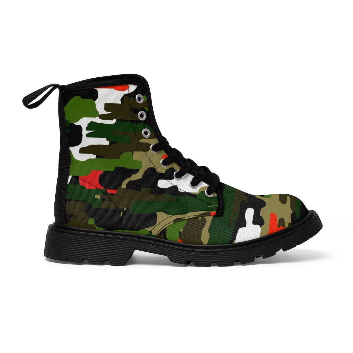 Green Red Camo Men's Boots, Camouflage Military Army Print Canvas Winter Hiking Boots