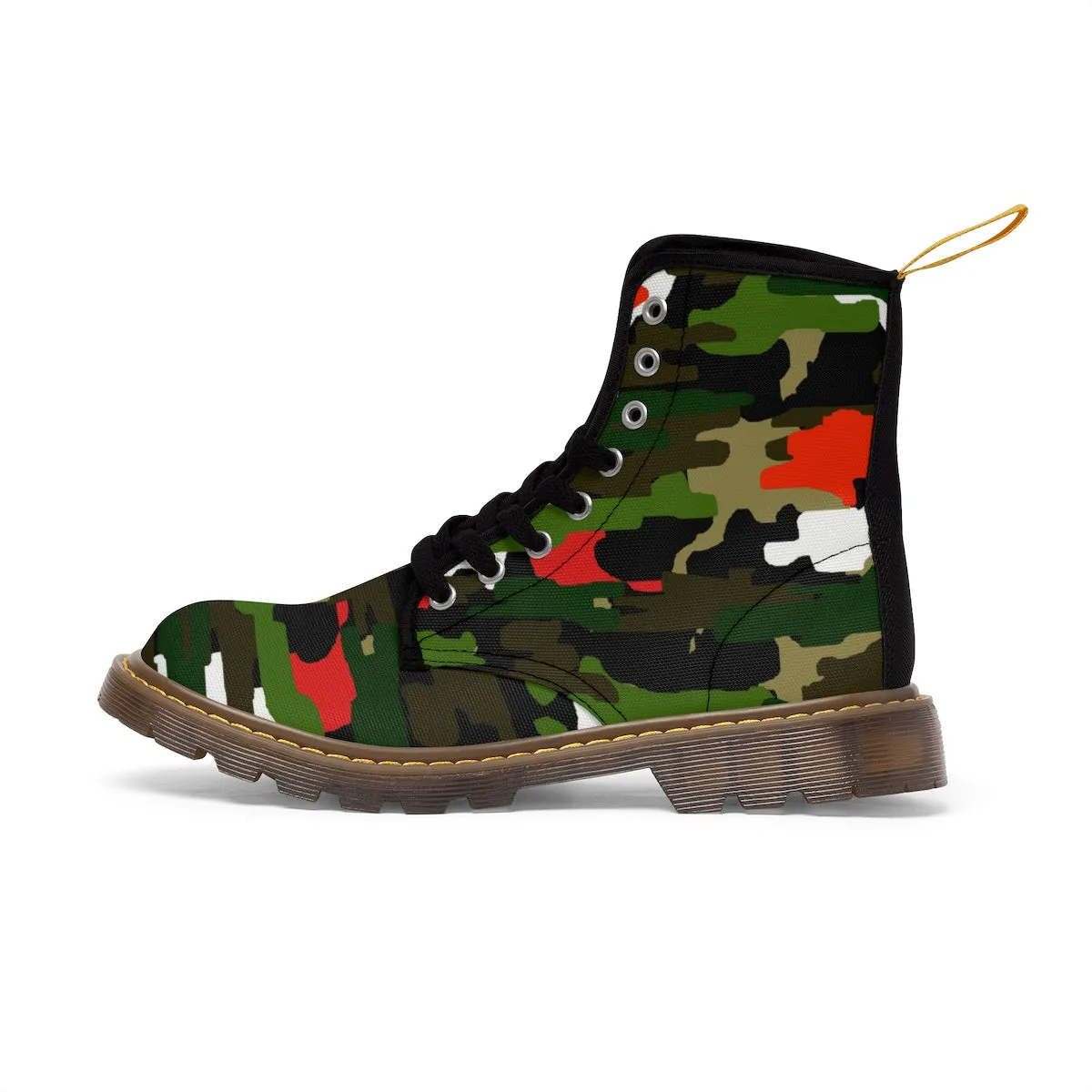 Green Red Camo Men's Boots, Camouflage Military Army Print Canvas Winter Hiking Boots